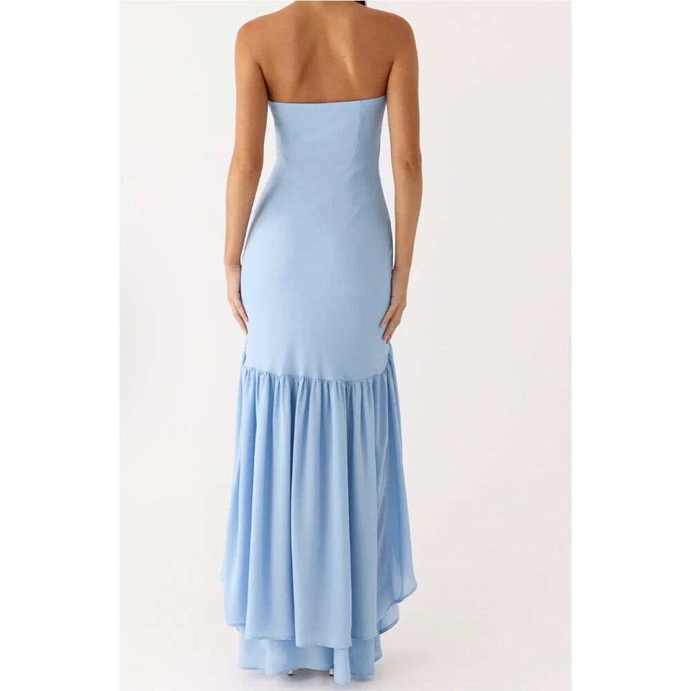 Peppermayo Evander Light Blue Chiffon Strapless High Low Maxi Dress NWT Small - Picture 2 of 13
